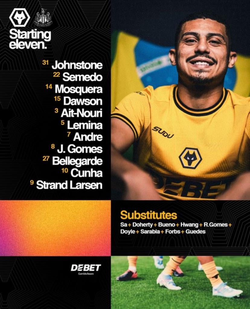 Wolves vs Newcastle lineups who is starting and who is on the bench