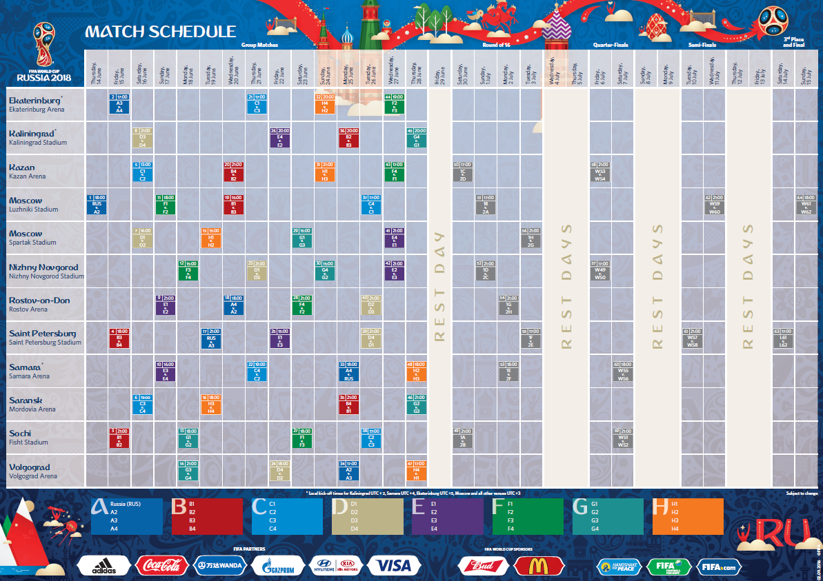 Russia world cup 2018 schedule PDF？ Download all match times easily!