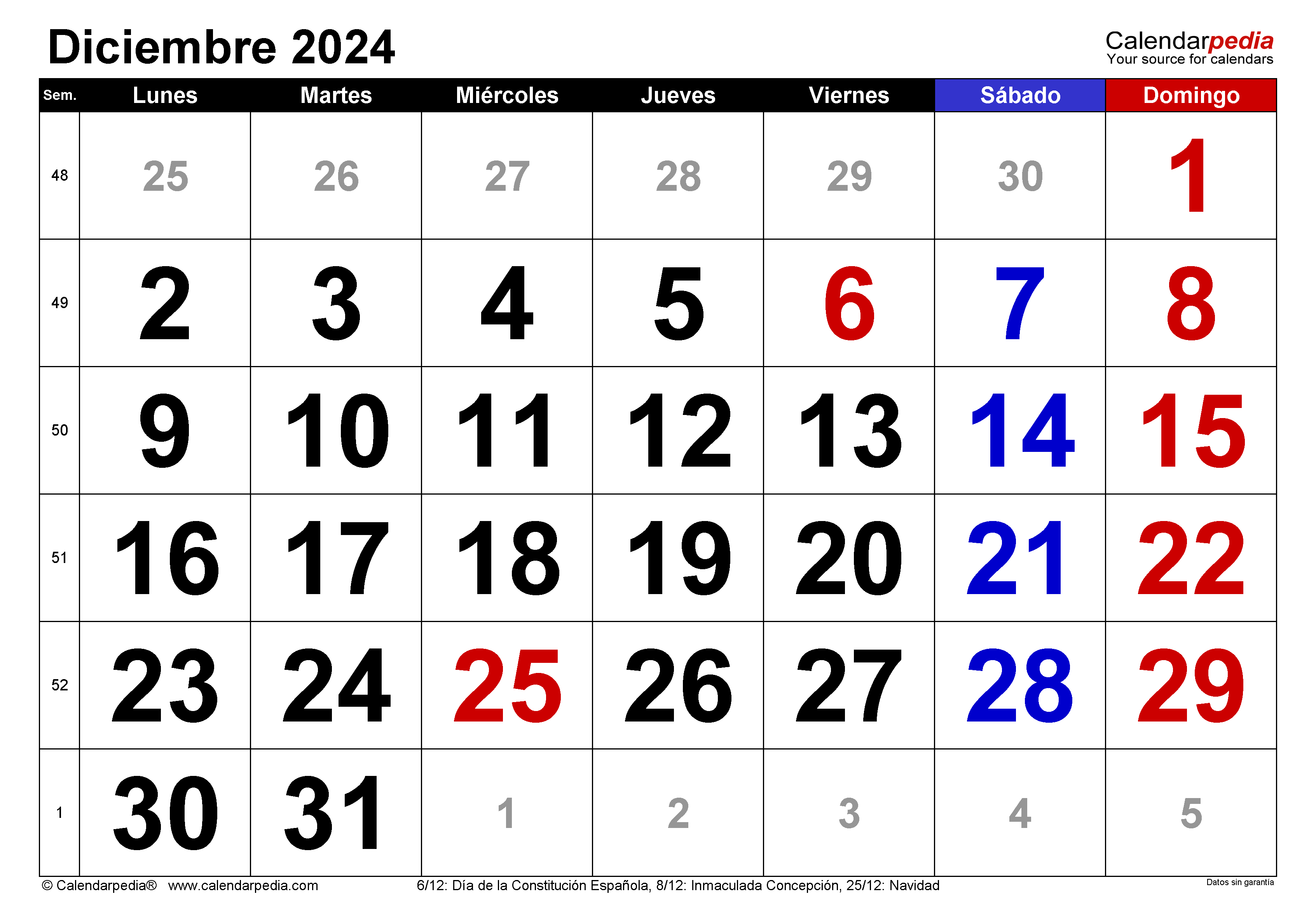 calendario de diciembre 2024