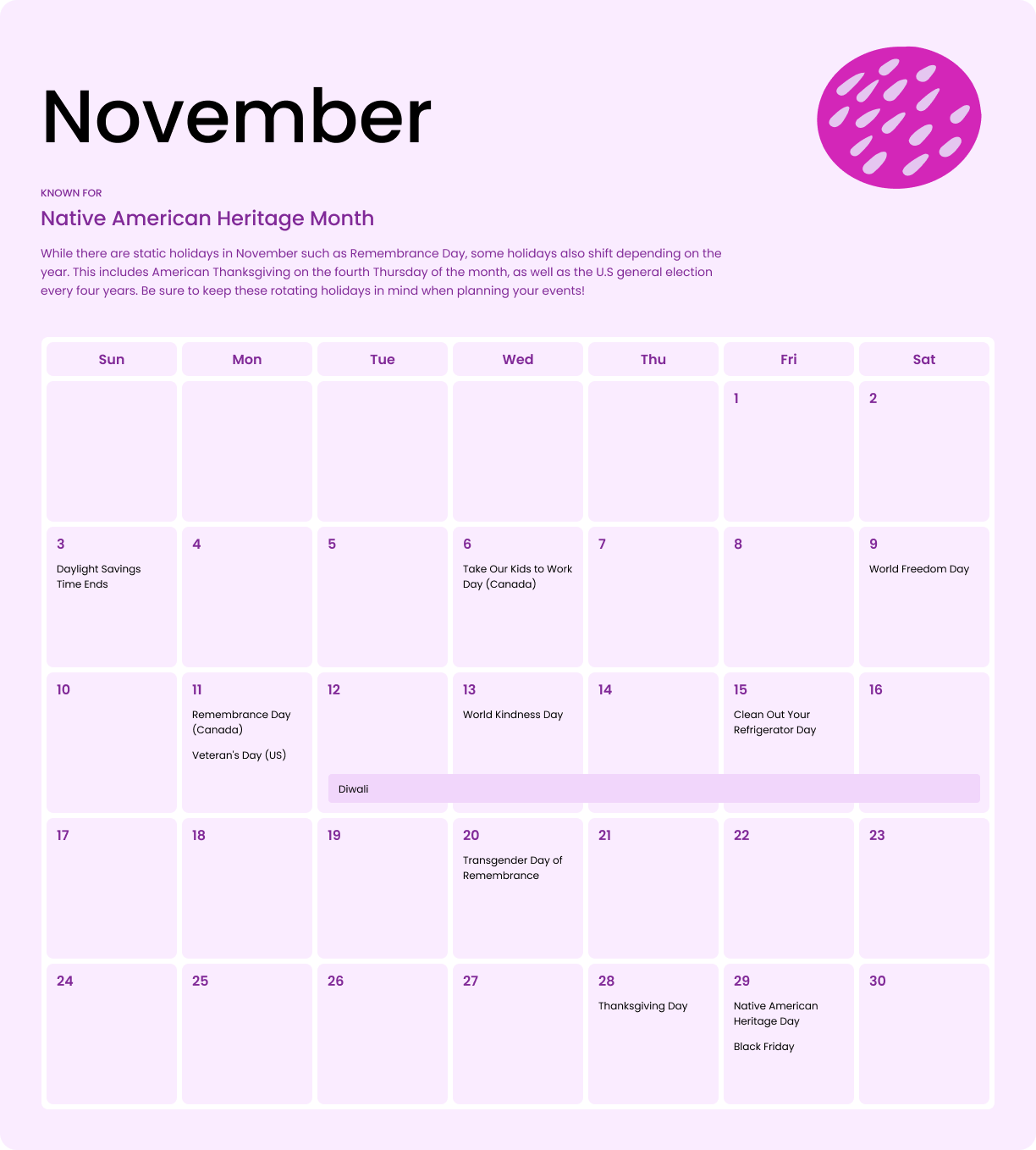 What events are in calendario di novembre 2024？ Check this guide!