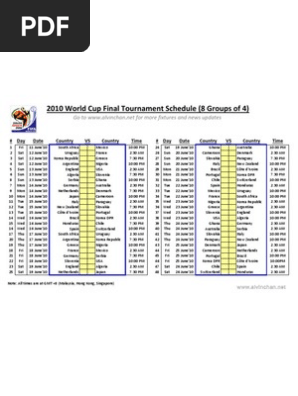 Where can I get a free PDF of the world cup schedule 2010？ We have the full tournament fixture list!