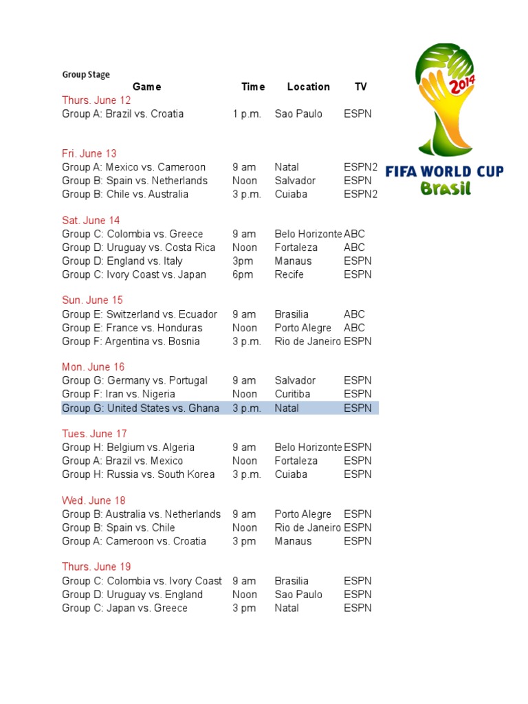 Need the soccer world cup 2014 schedule PDF？ Download the printable version now!