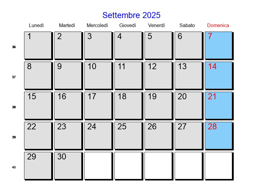 settembre 2025 calendario