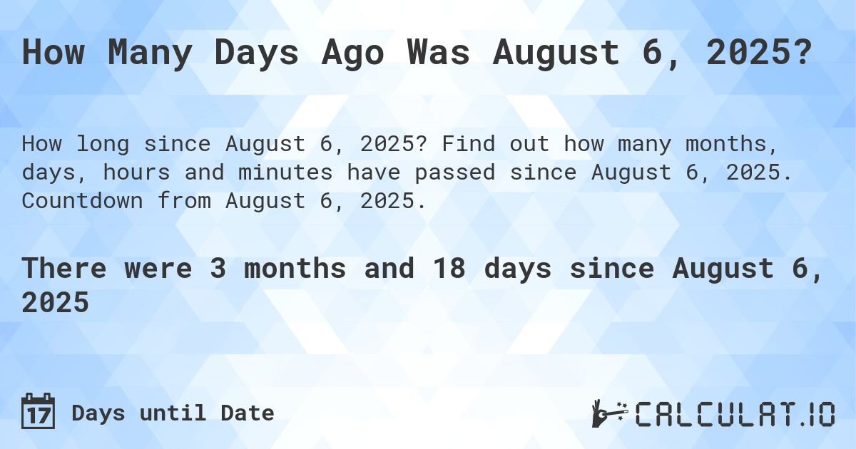 Calculating how many days until August 6 2025  Dont miss your important deadline