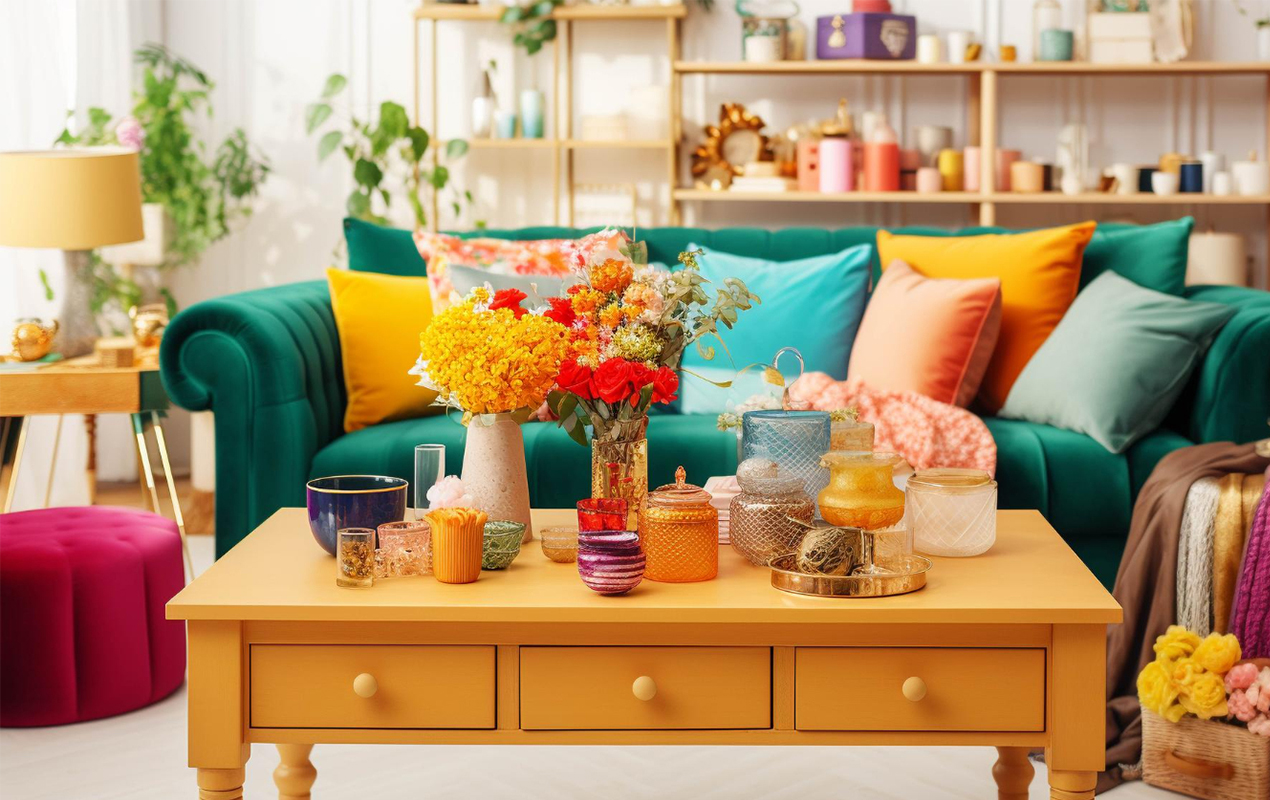colourful coffee table:vibrant accent table